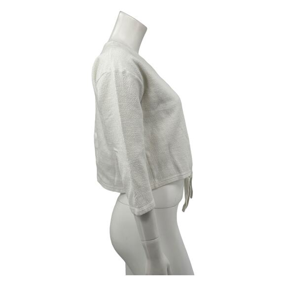 Madewell Top Women Medium White Textured Tie Front Crop Cotton V-Neck Summer - Picture 3 of 9